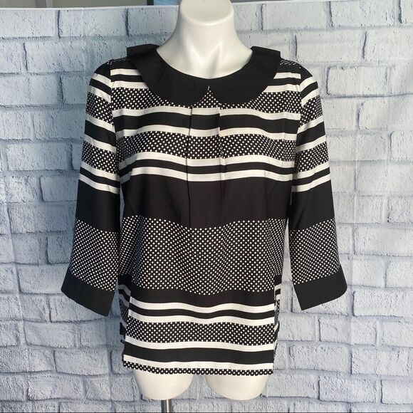 Modcloth Black and White Peter Pan Collar Blouse Top - Picture 2 of 9